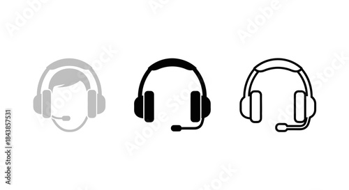 Minimalist illustration of three sets of headset silhouettes, Symbolizing clear communication, flat vector design illustration.
