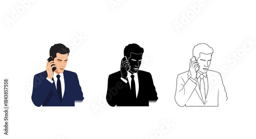 Minimalist illustration set of male executive silhouettes,Symbolizing leadership and decisiveness,flat vector design illustration.