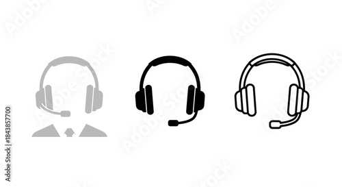 Minimalist illustration of three sets of headset silhouettes, Symbolizing clear communication, flat vector design illustration.