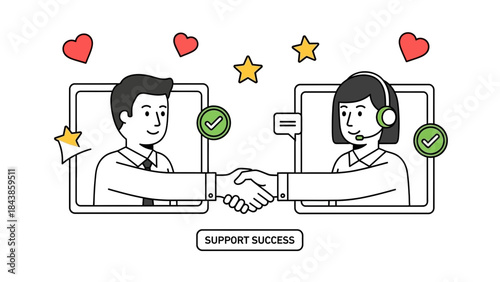 Customer Service Excellence and Partnership Symbolized by a Handshake illustration, highlighting successful collaboration and support