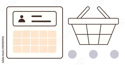 User profile card with basic details next to an empty shopping basket and status indicators. Ideal for e-commerce, online shopping, customer engagement, account management, digital navigation