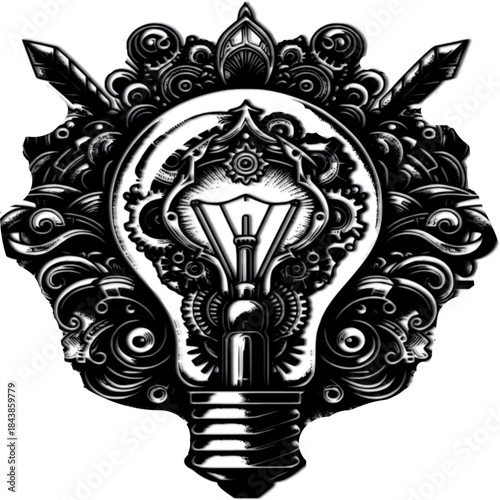 Illumination Icon: An intricately designed light bulb, a symbol of innovation, creativity and the spark of ideas. This image represents the essence of inspiration and brilliant concepts.