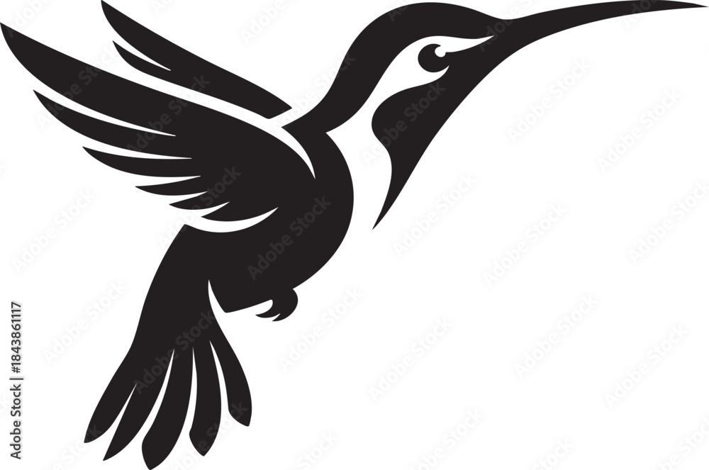 Obraz premium Hummingbird Bird Flying Black Silhouette Vector Logo
