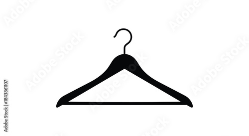 A simple black clothing hanger depicted in a stark minimalist style silhouette