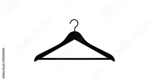 A simple black coat hanger depicted in a stark minimalist style silhouette