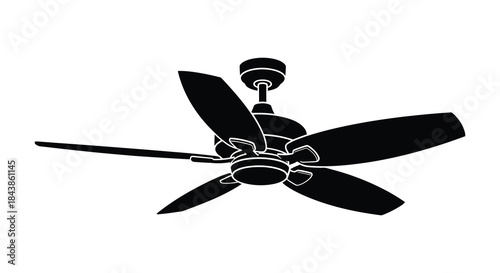 A striking black and white image showcasing the detailed design of a ceiling fan silhouette