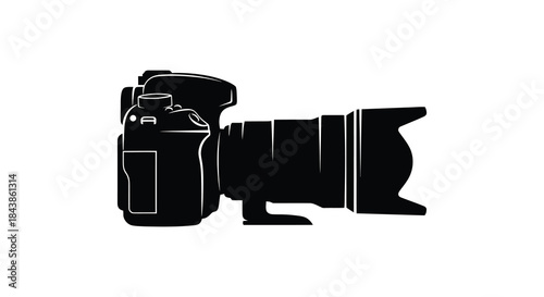 A striking black silhouette of a professional digital slr camera showcasing modern photography equipment silhouette