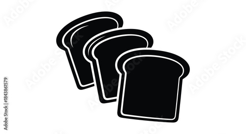 A simple depiction of four slices of bread presented as a striking black silhouette