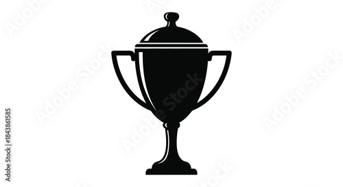 A striking black and white illustration of a classic trophy design a bold silhouette