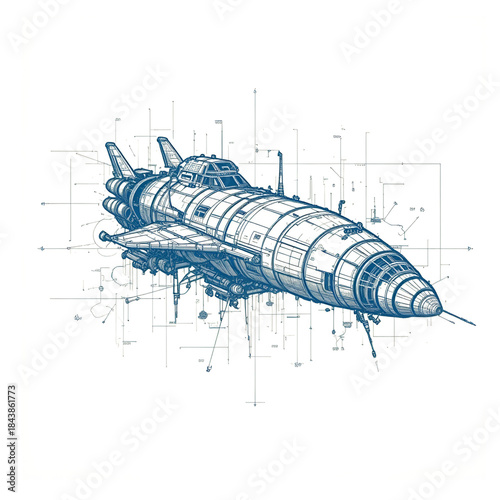 Sci-Fi Spaceship Blueprint Schematic