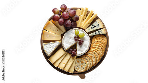Elegant Cheese Board with Assorted Cheeses Grapes and Crackers Isolated on Transparent Background