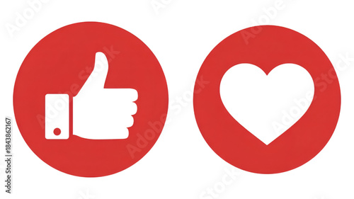Red Thumbs Up and Heart Icons on White Background
