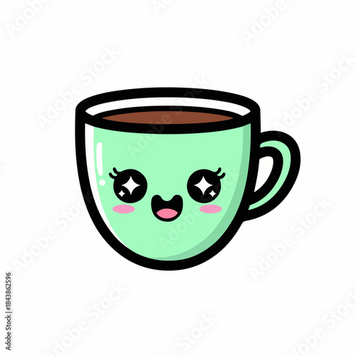 A Cheerful Cup of Beverage: A cute and charming beverage cup with an adorable face, brimming with warm, inviting liquid, evokes feelings of comfort and happiness. 