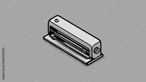 Classic Office Stapler Icon Illustration on Gray Background - Essential Desk Accessory for Paperwork and Organization