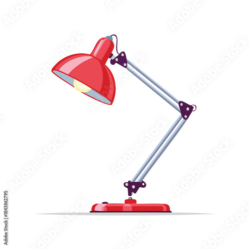 Classic red architect desk lamp with adjustable arm and light