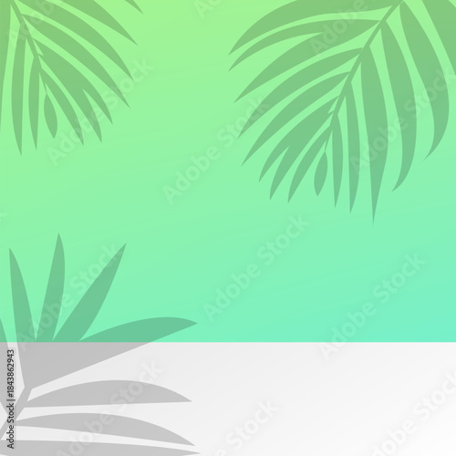 Green gradient wall background with palm leaf shadow and grey floor