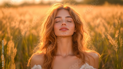 Content Emotion Young Woman Portrait In The Nature