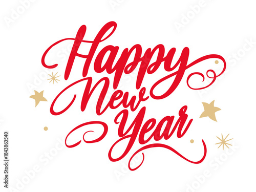 Happy New Year calligraphy lettering vector template, Festive holiday greeting card text concept