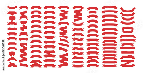 Huge collection of various red ribbons and banners zigzag wavy scrolls for certificate advertising decorations promotion sale