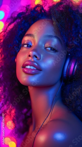 Content Emotion Relaxed People Wearing Headphone Listening To Music Young Woman