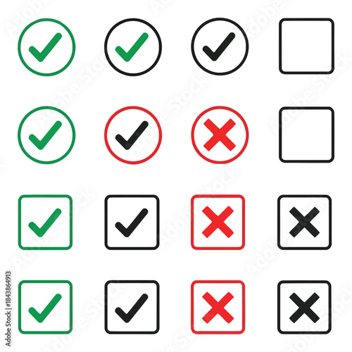 Checkboxes and crosses in various states