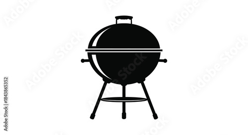 A black kettle grill stands prominently depicted as a stark dramatic silhouette
