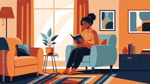 Modern flat vector illustration of a Christian reading the Bible calmly, ideal for religious education, devotional content, church media, and spiritual inspiration