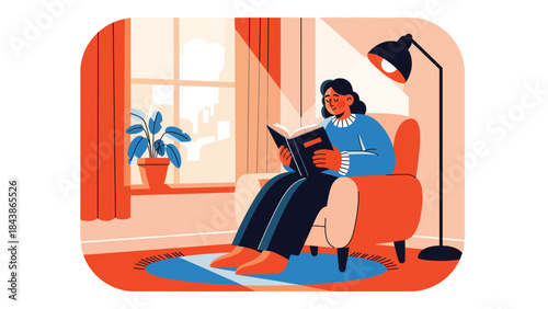 Modern flat vector illustration of a Christian reading the Bible calmly, ideal for religious education, devotional content, church media, and spiritual inspiration