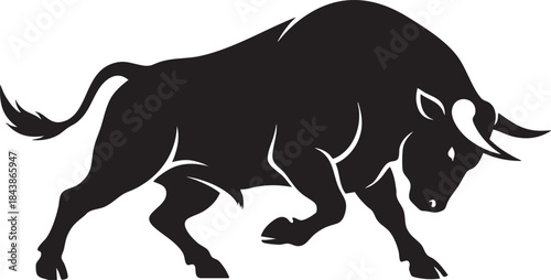 Charging Bull Attack Vector Silhouette - Aggressive Matador Fighting Symbol