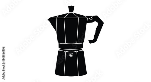 A striking black and white depiction of a classic stovetop espresso maker silhouette