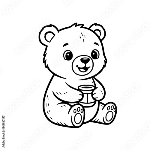 Happy Bear Cub Line Art. Black and White Vector Icon for Kids' Logo, Friendly Animal Mascot, Playful/Cute Symbol, or Baby/Toy/Children's Apparel Branding generative ai 