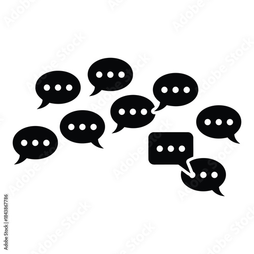 Collection of black speech bubbles on white background