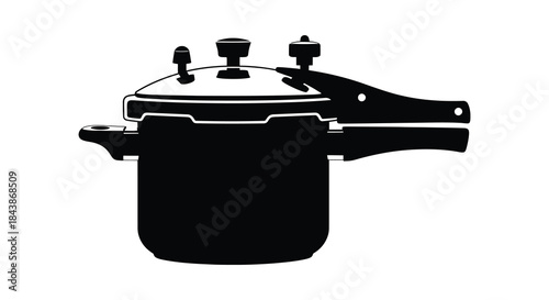 A black silhouette of a pressure cooker showcasing its handle and lid design silhouette