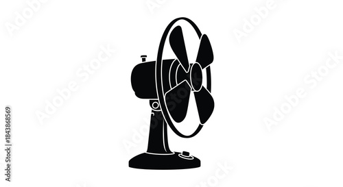 A striking black and white image showcasing an oscillating electric fan in silhouette