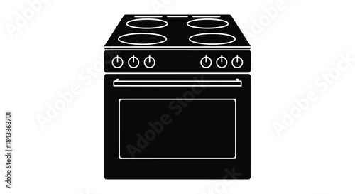 A black silhouette depiction of a modern electric stovetop range with oven below silhouette