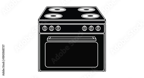 A minimalist depiction of a modern electric stove with burners and oven silhouette