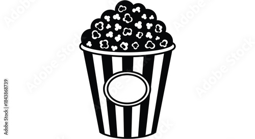 A striking black and white illustration of a popcorn bucket a classic movie treat silhouette