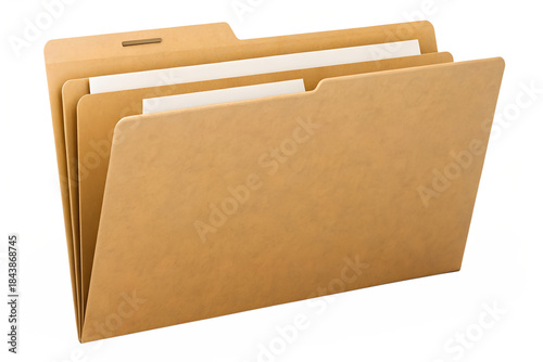Classic brown manila file folder with white papers, essential for efficient office organization, secure document storage, and professional business archiving systems