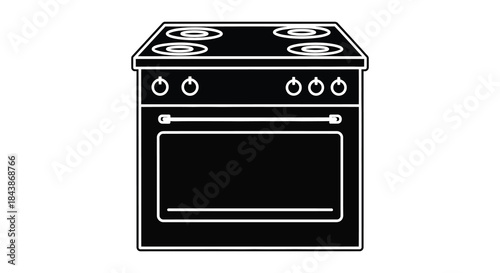 A simple black and white illustration of a modern electric stove and oven silhouette