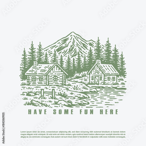 Two Campers by Campfire in Mountain Forest Night