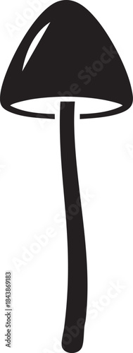 Black Cone-Shaped Mushroom Silhouette Vector Icon for Fungi, Nature, and Mycology