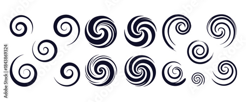 Abstract swirling line art elements set. isolated graphic design for logo creation, decoration, tattoo, and print