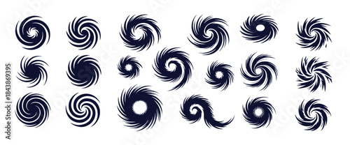 Set of black abstract vortex symbols isolated on white background detailed vector illustration