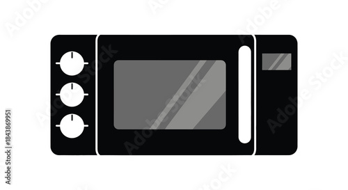 A simple black microwave oven appliance illustration showcasing its design as a modern silhouette
