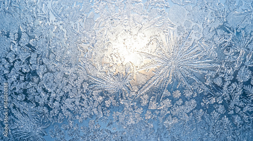 Macro Ice Frost Pattern on Winter Window Surface – Detailed Cold Texture Background