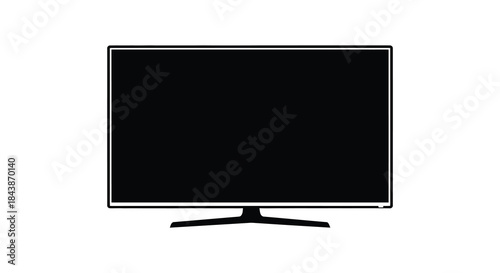 A simple depiction of a modern flat screen television presented as a dark silhouette