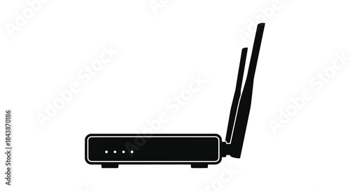 A sleek black wireless router depicted in a striking dark silhouette