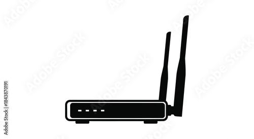 A sleek black wireless router depicted in a striking minimalist silhouette