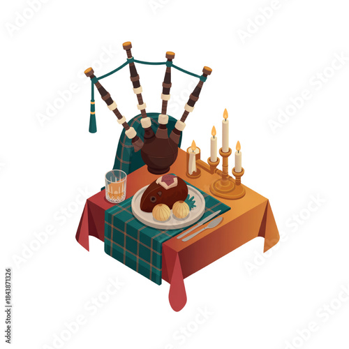 January 25 Burns Night Isometric icons

