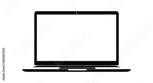 A stark black laptop outline against a white backdrop a simple modern silhouette